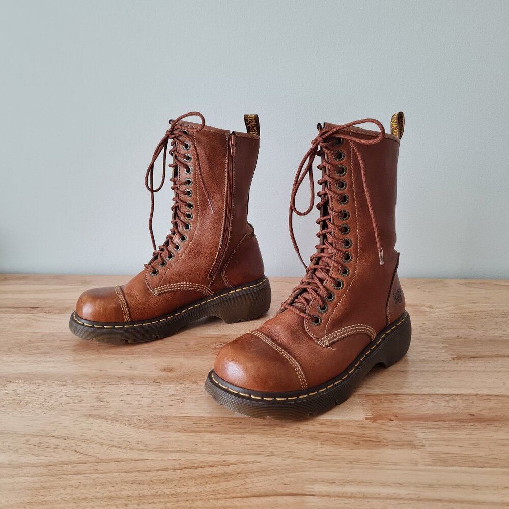 Dr Martens Miranda Lace Up Cognac Brown Combat Boots Vintage Y2K Leather US 10